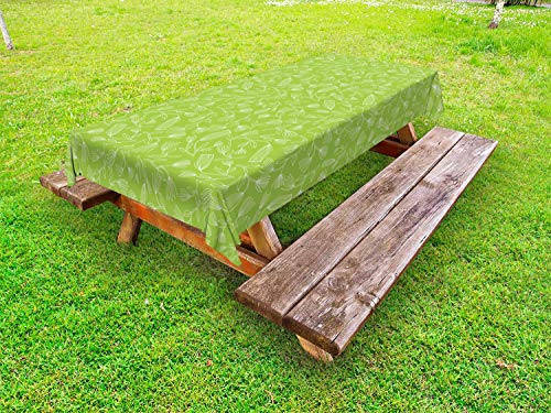 ABAKUHAUS Floreale Tovaglia da Esterno, Semplicistiche Outline Fiori, Tovaglia da Picnic Lavabile Decorativa, 145 cm x 210 cm, Lime Green And White
