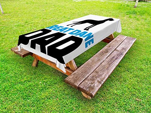 ABAKUHAUS Amante dei Cani Tovaglia da Esterno, Dane papà Testo, Tovaglia da Picnic Lavabile Decorativa, 145 cm x 210 cm, Charcoal Grey Blue Sea