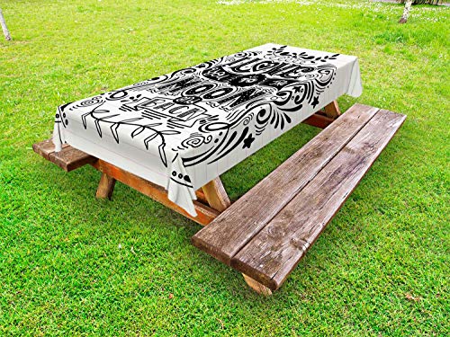 ABAKUHAUS Ti Amo Fino alla Luna e Ritorno Tovaglia da Esterno, Stelle Botanica Ornaments Art, Tovaglia da Picnic Lavabile Decorativa, 145 cm x 305 cm, Avorio Antracite