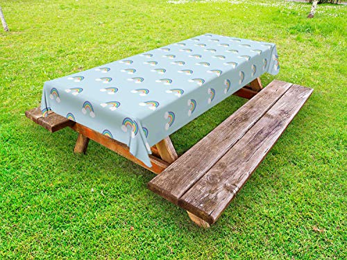 ABAKUHAUS Arcobaleno Tovaglia da Esterno, Semplicistiche Nursery Nuvole, Tovaglia da Picnic Lavabile Decorativa, 145 cm x 265 cm, Baby Blue Blue Violet