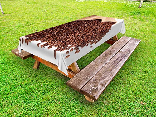 ABAKUHAUS caffè Tovaglia da Esterno, Immagine Reale Sacco di Fagioli, Tovaglia da Picnic Lavabile Decorativa, 145 cm x 210 cm, Peach Marrone Bianco