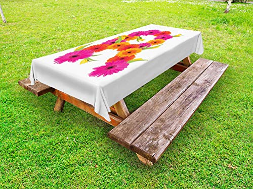 ABAKUHAUS Flower Alphabet Tovaglia da Esterno, R Spring Garden, Tovaglia da Picnic Lavabile Decorativa, 145 cm x 265 cm, Marigold Hot Pink And Green
