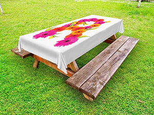 ABAKUHAUS Flower Alphabet Tovaglia da Esterno, R Spring Garden, Tovaglia da Picnic Lavabile Decorativa, 145 cm x 265 cm, Marigold Hot Pink And Green