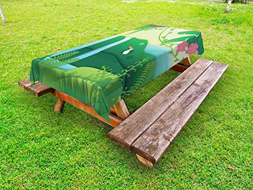ABAKUHAUS Giardino Mist Tovaglia da Esterno, Tropical Forest Fumetto, Tovaglia da Picnic Lavabile Decorativa, 145 cm x 305 cm, Multicolore