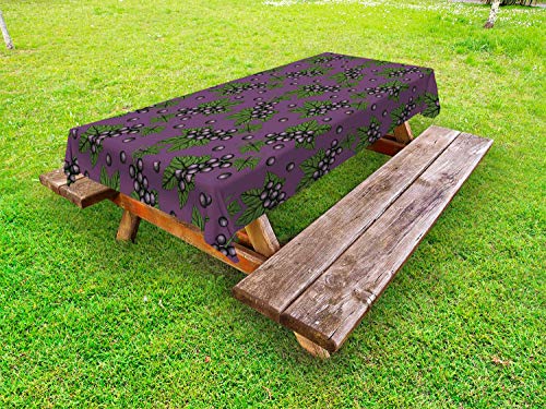 ABAKUHAUS Verde e Viola Tovaglia da Esterno, Foglia di Ribes Nero, Tovaglia da Picnic Lavabile Decorativa, 145 cm x 265 cm, Melanzane e Olive Green