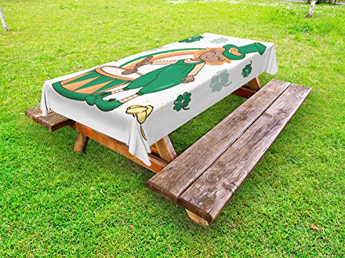 ABAKUHAUS Fata Tovaglia da Esterno, Irish Ragazza Che Gioca Tamburo, Tovaglia da Picnic Lavabile Decorativa, 145 cm x 210 cm, Jade Green Scuro Peach