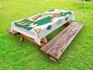 ABAKUHAUS Fata Tovaglia da Esterno, Irish Ragazza Che Gioca Tamburo, Tovaglia da Picnic Lavabile Decorativa, 145 cm x 210 cm, Jade Green Scuro Peach