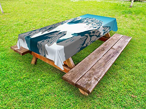 ABAKUHAUS Cielo Blu Tovaglia da Esterno, Inverno innevate Theme, Tovaglia da Picnic Lavabile Decorativa, 145 cm x 265 cm, Deep Sky Blu Bianco