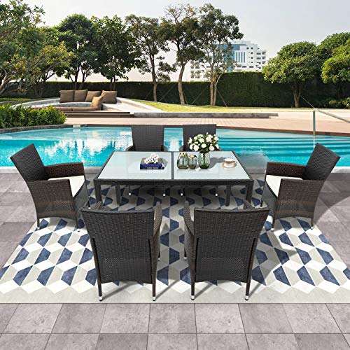 DADEA Set di mobili da giardino in polyrattan, 6 + 1, resistente alle intemperie, con 6 sedie e tavolo nero