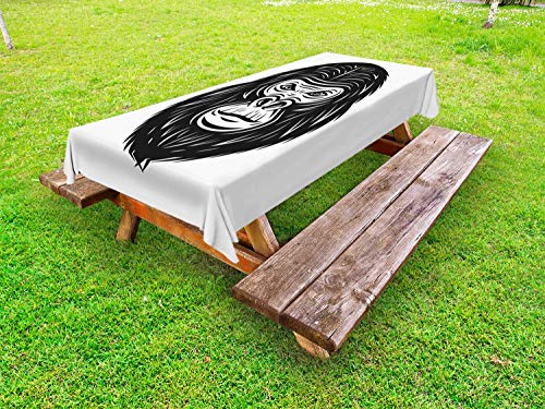 ABAKUHAUS Gorilla Tovaglia da Esterno, Wild Animal Monotono Style, Tovaglia da Picnic Lavabile Decorativa, 145 cm x 210 cm, Charcoal Grey And White