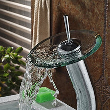 nchant - Rubinetto miscelatore a cascata in vetro per lavabo, stile contemporaneo, cromato lucido
