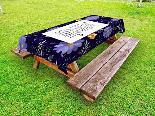 ABAKUHAUS Energia positiva Tovaglia da Esterno, Ogni Giorno New Start, Tovaglia da Picnic Lavabile Decorativa, 145 cm x 265 cm, Indigo Multicolor