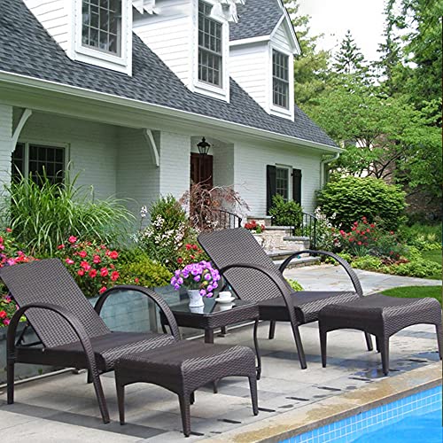 AAGYJ Sedie a Sdraio di Lusso, Chaise Longue, Set di lettini Prendisole con Pedale e tavolino da caffè, Effetto Rattan in Resina e Schienale Regolabile, sedie reclinabili per Piscina all'aperto