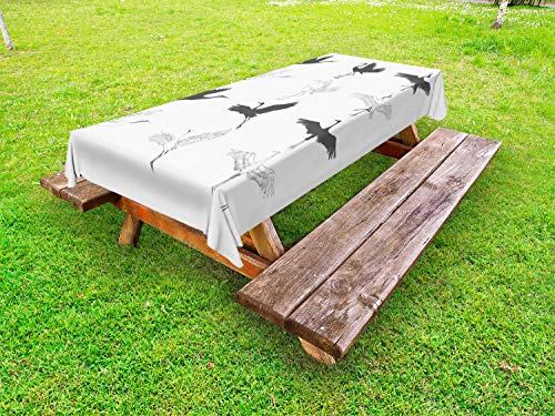 ABAKUHAUS Gru Tovaglia da Esterno, Scala di Grigi Diverse di Uccelli Side, Tovaglia da Picnic Lavabile Decorativa, 145 cm x 210 cm, Grigio e Bianco