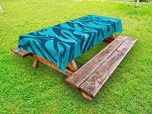 ABAKUHAUS Beach Vintage Tovaglia da Esterno, Abstract Waves Art, Tovaglia da Picnic Lavabile Decorativa, 145 cm x 305 cm, Benzina Blu Scuro Seafoam