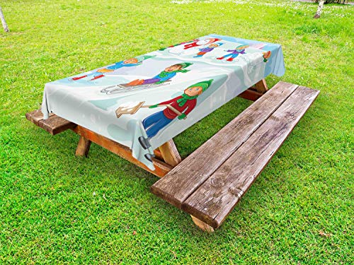 ABAKUHAUS Pupazzo di Neve Tovaglia da Esterno, per i più Piccoli Che Giocano nella Neve, Tovaglia da Picnic Lavabile Decorativa, 145 cm x 210 cm, Multicolore