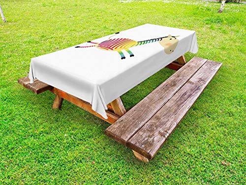 ABAKUHAUS Arcobaleno Zebra Tovaglia da Esterno, Animal Cartoon Felice, Tovaglia da Picnic Lavabile Decorativa, 145 cm x 305 cm, Bianco e Multicolore