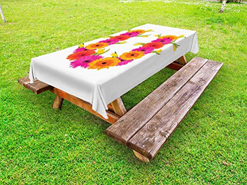 ABAKUHAUS Flower Alphabet Tovaglia da Esterno, Lettera U Prato, Tovaglia da Picnic Lavabile Decorativa, 145 cm x 210 cm, Marigold Hot Rosa Verde