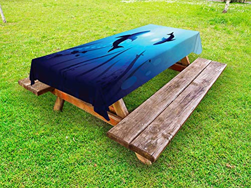 ABAKUHAUS Mare Profondo Tovaglia da Esterno, Squali Circling Subacquea, Tovaglia da Picnic Lavabile Decorativa, 145 cm x 210 cm, Blue Sky Blu Scuro
