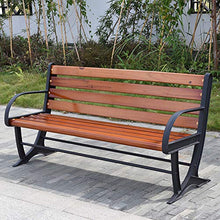 Panca da giardino per patio Mobili per sedersi da terrazza, Panca con telaio in acciaio antiruggine per impieghi gravosi, Sgabello per parco, Panca con schienale a doghe in legno massello da 5 cm re