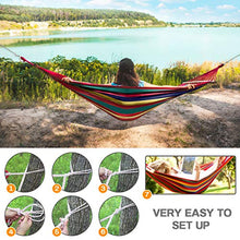 Ertisa Amaca da Giardino 260 x 150 cm, con Barre di Diffusione in Legno e Borsa per Il Trasporto, Amache Traspiranti a Strisce Arcobaleno di Tela Portatili Perfetto per campeggio e attività all'aperto
