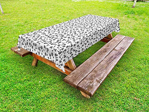 ABAKUHAUS Floreale Tovaglia da Esterno, Monochrome Fiori Stile, Tovaglia da Picnic Lavabile Decorativa, 145 cm x 210 cm, Bianco e Charcoal Grey