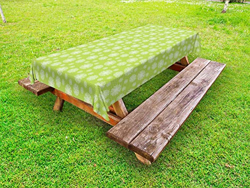 ABAKUHAUS Dente di Leone Tovaglia da Esterno, Botanico Polka Dots, Tovaglia da Picnic Lavabile Decorativa, 145 cm x 210 cm, Mela Verde e Bianco