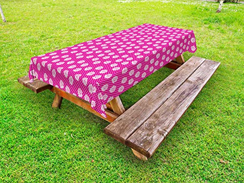 ABAKUHAUS Floreale Tovaglia da Esterno, Ritmici Polka Dots Roses, Tovaglia da Picnic Lavabile Decorativa, 145 cm x 305 cm, Magenta e Baby Pink