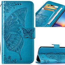Saceebe Compatibile con Xiaomi Redmi 5 plus Custodia pelle Cover a libro Portafoglio Flip Case [Custodia in pelle goffrata con fiori e farfalle con cordino] anteriore e posteriore Bumper Case,blu