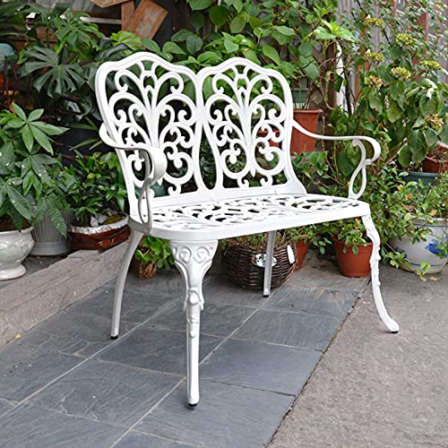 Panchina da giardino per esterni Panchine da terrazza per il tempo libero, Panchina in metallo pressofuso di alluminio antiruggine e anticorrosione, Panchina comoda da cortile a 2 posti, Panchina