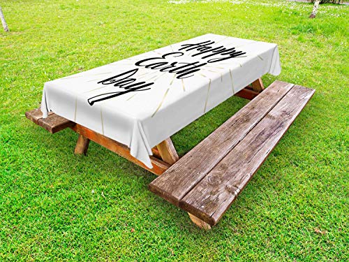 ABAKUHAUS Giorno della Terra Tovaglia da Esterno, Celebrazione del Pianeta, Tovaglia da Picnic Lavabile Decorativa, 145 cm x 305 cm, Senape Grey