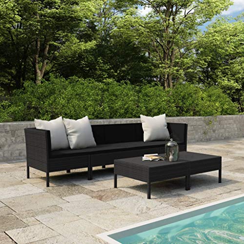 SKM Set Divani da Giardino 6 pz con Cuscini in Polyrattan Nero (39kg) Nero-6983