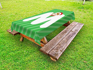 ABAKUHAUS Christmas Alphabet Tovaglia da Esterno, Felice Lettera M, Tovaglia da Picnic Lavabile Decorativa, 145 cm x 305 cm, Verde Scuro Corallo Bianco