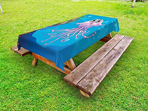 ABAKUHAUS Medusa Tovaglia da Esterno, Carattere per Gli Animali Acquatici, Tovaglia da Picnic Lavabile Decorativa, 145 cm x 305 cm, Azzurro Blu Multicolor