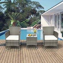 Belissy Set di mobili da giardino in rattan sintetico, poltrone da giardino moderne, mobili da balcone, set da 2 persone, 1 tavolo e 2 poltrone, set per balcone e terrazzo (rattan grigio)