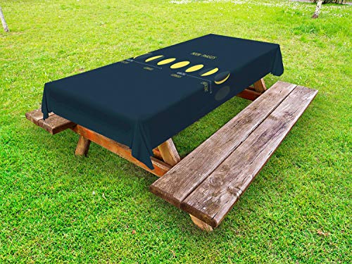 ABAKUHAUS Sole e Luna Tovaglia da Esterno, Informativa Grafico Come, Tovaglia da Picnic Lavabile Decorativa, 145 cm x 210 cm, Scuro Benzina Blu e Giallo