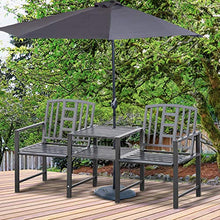 Outsunny Panchina da Giardino Moderna 2 Posti con Tavolino e Foro per Ombrellone Arredamento da Esterno 165x52x83cm Nero