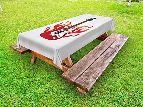 ABAKUHAUS Chitarra Tovaglia da Esterno, Freddo Elettrico Flames Articolo, Tovaglia da Picnic Lavabile Decorativa, 145 cm x 210 cm, Pearl Multicolor