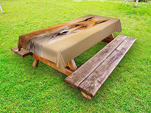ABAKUHAUS Volpe Tovaglia da Esterno, Hungry Giovane Coyote sulla offuscata, Tovaglia da Picnic Lavabile Decorativa, 145 cm x 305 cm, Ginger Sabbia Marrone