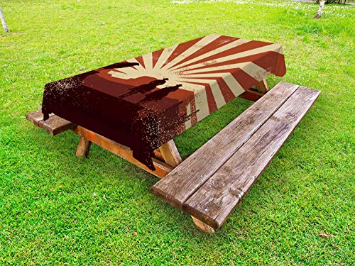 ABAKUHAUS Western Horse Tovaglia da Esterno, Cowboy Silhouette, Tovaglia da Picnic Lavabile Decorativa, 145 cm x 265 cm, Paprika Camel
