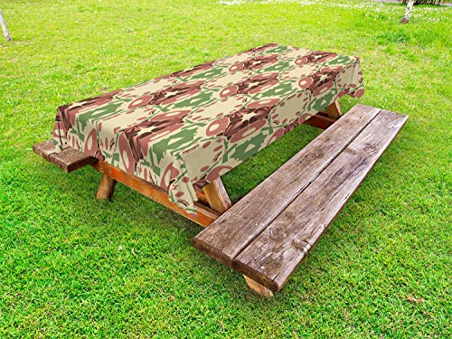 ABAKUHAUS Astratto Tovaglia da Esterno, Forma Geometrica Motivi, Tovaglia da Picnic Lavabile Decorativa, 145 cm x 265 cm, Beige e Verde Reseda