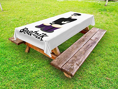 ABAKUHAUS Batteria Tovaglia da Esterno, Beatnik Formulazione Cool Drummer, Tovaglia da Picnic Lavabile Decorativa, 145 cm x 305 cm, Charcoal Grey Bianco
