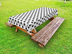 ABAKUHAUS Owl Stampa Tovaglia da Esterno, Ripetendo Stile del Fumetto, Tovaglia da Picnic Lavabile Decorativa, 145 cm x 210 cm, Charcoal Grey And White