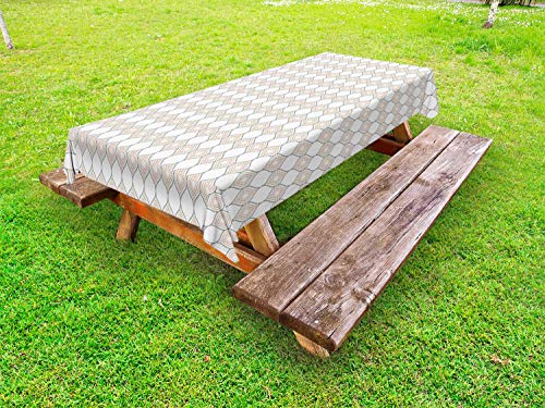 ABAKUHAUS Vintage ▾ Tovaglia da Esterno, Forma Ogee con i Puntini Vivid, Tovaglia da Picnic Lavabile Decorativa, 145 cm x 305 cm, Dimgray Scuro Senape