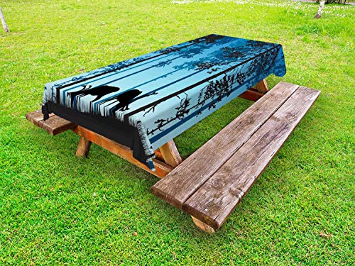ABAKUHAUS Caccia dei Cervi Tovaglia da Esterno, Wild Animal Elk Foresta, Tovaglia da Picnic Lavabile Decorativa, 145 cm x 210 cm, Blue Sea Cielo Azzurro Scuro