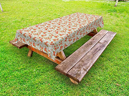 ABAKUHAUS Floreale Tovaglia da Esterno, Blossom Rose Flora, Tovaglia da Picnic Lavabile Decorativa, 145 cm x 210 cm, Blu e Salmone
