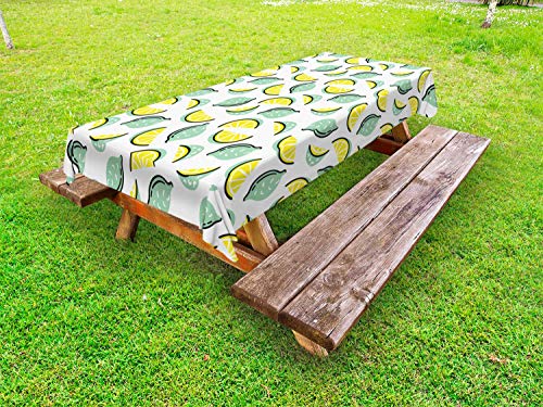 ABAKUHAUS Limone Tovaglia da Esterno, Grafica Vibrant Frutta acida, Tovaglia da Picnic Lavabile Decorativa, 145 cm x 210 cm, Mint Green Charcoal Grey