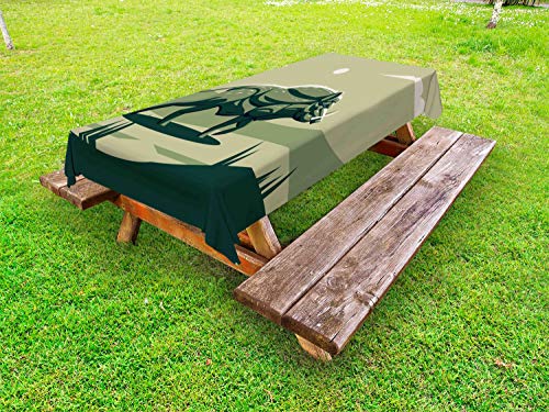 ABAKUHAUS Razorback Tovaglia da Esterno, Cinghiale con zanne d'Arte, Tovaglia da Picnic Lavabile Decorativa, 145 cm x 305 cm, Verde Salvia Hunter Verde