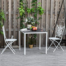 Outsunny Tavolo da Giardino Quadrato con Piano Effetto Legno, Arredamento da Esterno Grigio Scuro e Bianco, 78x78x74cm