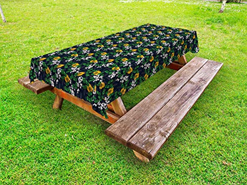 ABAKUHAUS Floreale Tovaglia da Esterno, Foglie Daisy e Papaveri, Tovaglia da Picnic Lavabile Decorativa, 145 cm x 305 cm, Charcoal Grigio Multicolore